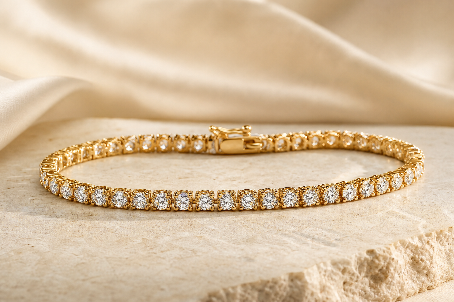 Diamond tennis bracelet on satin